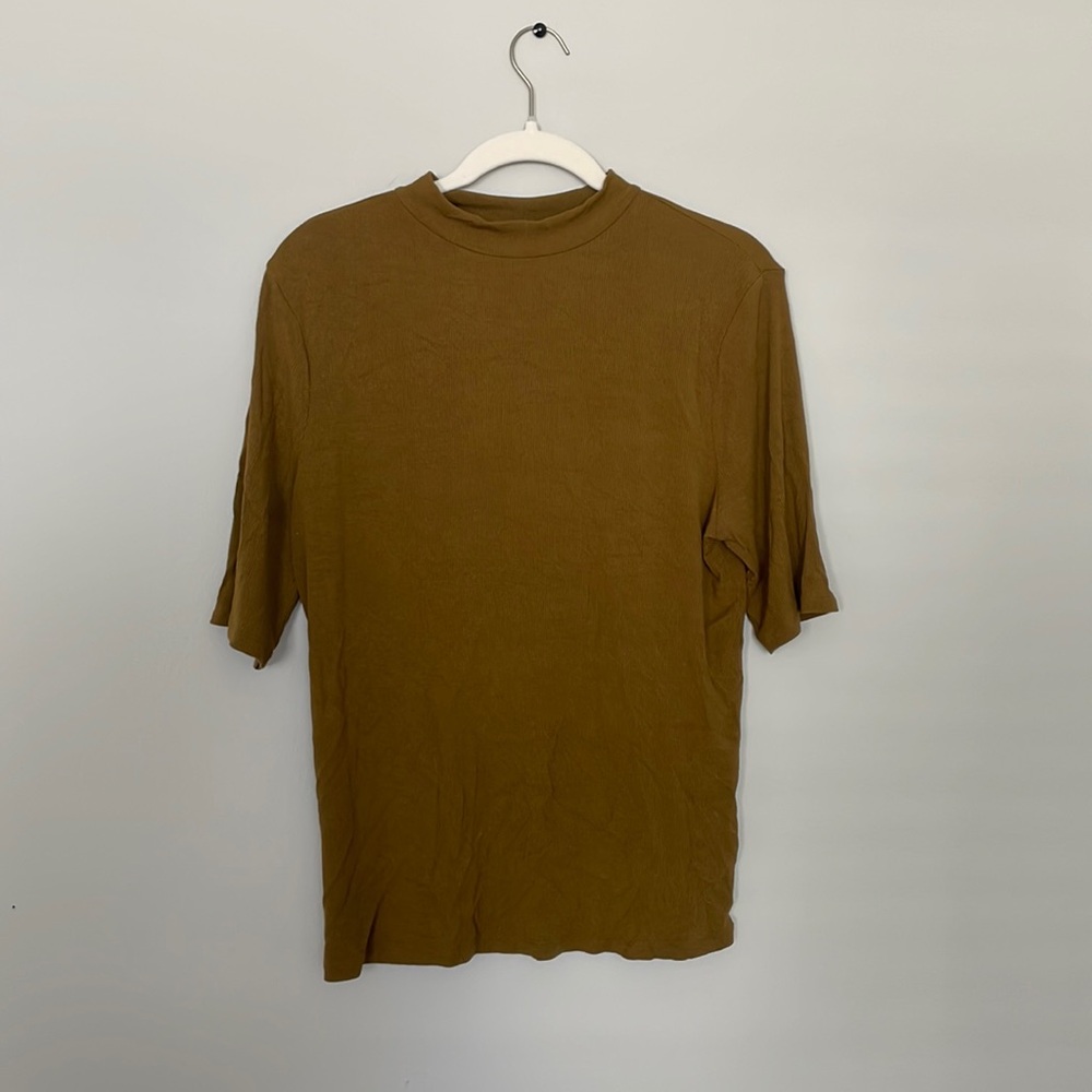 Mustard yellow high neck rubbed t-shirt
